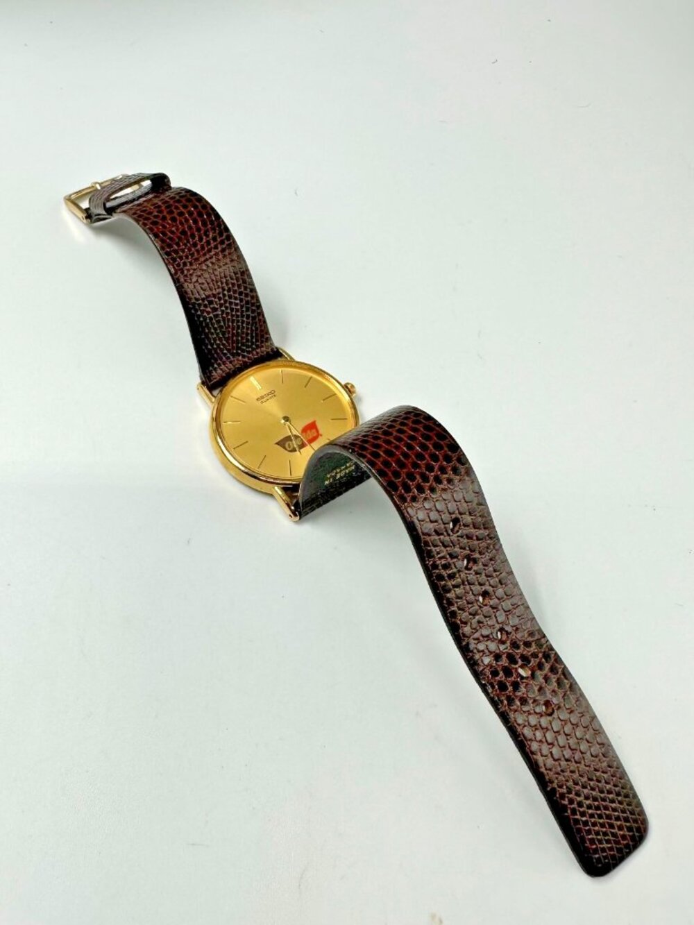 Vintage Seiko Watch Men Gold Tone Ore Ida Logo Brown Leather Band New Battery - Picture 9 of 12